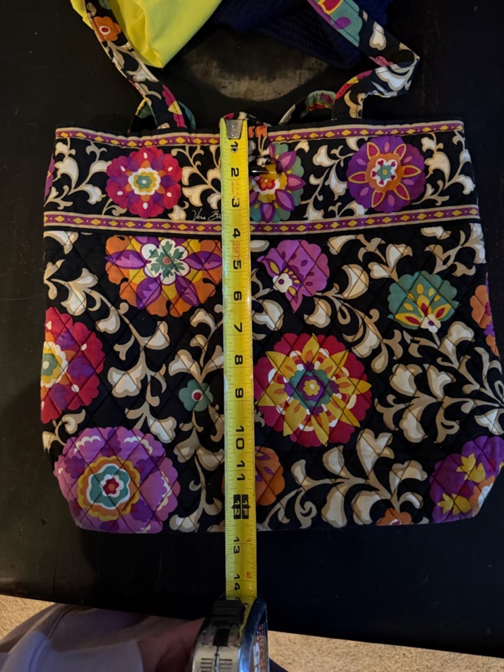 Vera Bradley Black Quilted Floral Tote with Multicolor Blooms